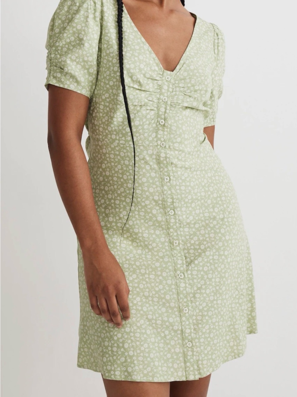Madewell Seedling Green V-Neck Floral Button-Front Mini Dress 14